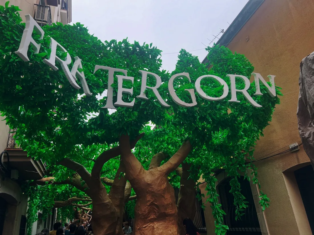 Giant decorated trees of the Festa Major on Carrer Fraternitat de Baix